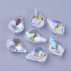 Faceted Glass Pendants, Leaf, Clear AB, 22x15.5x8.5mm, Hole: 1mm(X-GLAA-F068-C27)