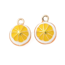 Fruits Style Eco-Friendly Rack Plating Brass Enamel Pendants, Lead Free & Cadmium Free, Long-Lasting Plated, Orange, 13x10x9mm, Hole: 1.5mm(KK-S507-07A-G)