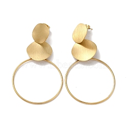 304 Stainless Steel Ring Dangle Stud Earrings for Women, Real 18K Gold Plated, 60x34.5mm(EJEW-Q781-29G)