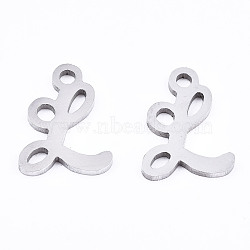 201 Stainless Steel Charms, Laser Cut, Alphabet, Stainless Steel Color, Letter.L, 11.5x8.5x1mm, Hole: 1.4mm(STAS-T044-217P-L)
