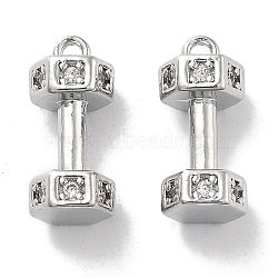 Brass Micro Pave Clear Cubic Zirconia Pendants, Dumbell, Real Platinum Plated, 13.5x6.5x5.5mm, Hole: 1.2mm(KK-M102-46P)