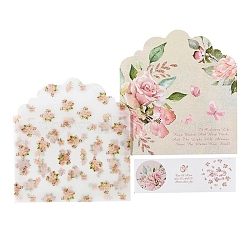 Stationery Paper & Envelopes, Rectangle with Flower Pattern, with Sticker, White, 150x110mm(PW-WG63769-06)