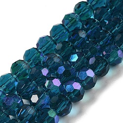 Electroplate Transparent Glass Beads Strands, Faceted, Round, Rainbow Plated, Dark Turquoise, 6mm, Hole: 1mm, about 98~100pcs/strand, 20.39~20.59 inch(51.8~52.3cm)(EGLA-A035-T6mm-L12)