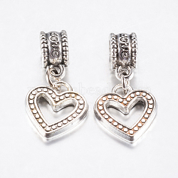 Tibetan Style Alloy European Dangle Charms, Large Hole Pendants, Hollow Heart, Antique Silver, 25mm, Pendant: 14.5x13x2mm, Hole: 4.5mm(PALLOY-F199-38AS)