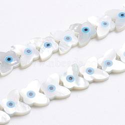 Natural White Shell Mother of Pearl Shell Beads, Pearlized, Butterfly with Evil Eye, 10x12x2mm, Hole: 0.5mm(X-SSHEL-L017-009)
