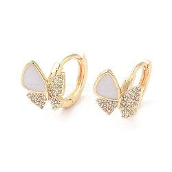 Butterfly Brass Micro Pave Cubic Zirconia Hoop Earrings, Enamel Jewelry for Women, Golden, 15x9.5mm(EJEW-P292-06G)