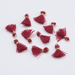 Nylon Tassels Pendant Decorations, Mini Tassel, with Golden Tone Iron Findings, Red, 10.5~14.5x2.5~3mm, Hole: 2mm(STAS-F142-05D)