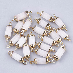 Electroplate Natural  White Jade  Links, with Iron Findings, Column, Golden, 20~21x5~6x5~6mm, Hole: 1.8mm(X-G-S344-01K)