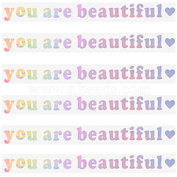 PVC You Are Beautiful Self Adhesive Car Stickers, Waterproof Word Car Rearview Mirror Decorative Decals for Car Decoration, White, 11x105x0.3mm(STIC-WH0013-10B)