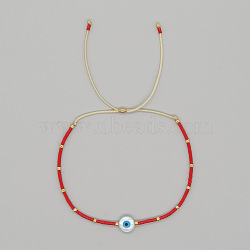 Adjustable Turkish Blue Shell Evil Eye Colorful Braided Beaded Bracelet for Women(OP7113-2)