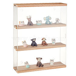 3-Layer Acrylic Minifigures Display Case, Wooden Tiered Dustproof Dolls Display Box with Hanging Hole for Models Toys Action Figures, Rectangle, Clear, 30x8.5x37.8cm(ODIS-WH0038-50)