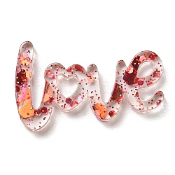 Transparent Acrylic Cabochons, with Sequin, Word LOVE, Red, 14.5x24x2mm(TACR-Z001-01E)