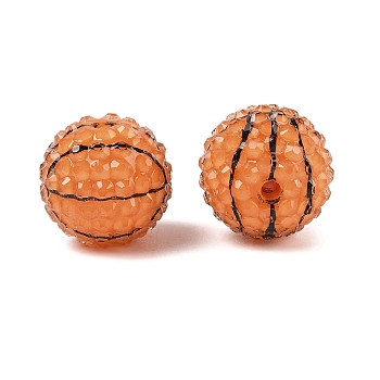 Sport Theme Opaque Acrylic Resin Beads, Round, Basketball, 20mm, Hole: 2.5mm