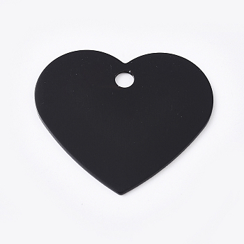 Aluminum Pendants, Blank Tags, Heart, Black, 33x37.5x1mm, Hole: 3.5mm