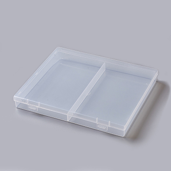 Plastic Bead Containers, 2 Compartments, Rectangle, Clear, 8-3/8x6-7/8x1 inch(21.2x17.6x2.6cm),  Compartments: 10.2x17cm,  2 Compartments/box