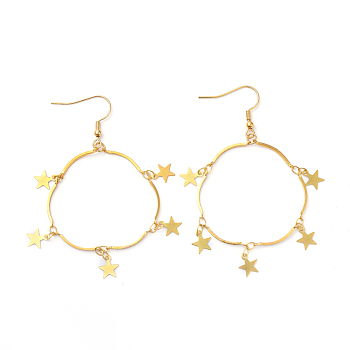 Dangle Earrings, with Brass Star Scalloped Bar Chain and 304 Stainless Steel Earring Hooks, Golden, 70mm, Pin: 0.8mm