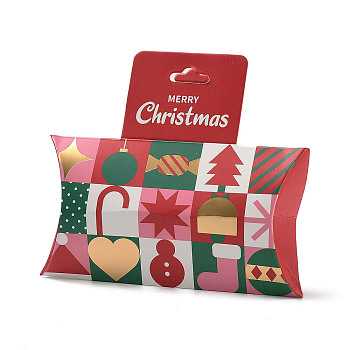 Christmas Theme Paper Pillow Gift Boxes, Gift Packaging Boxes with Hanging Hole for Gift Wrapping, Mixed Shapes, 13x2.75x11.5cm