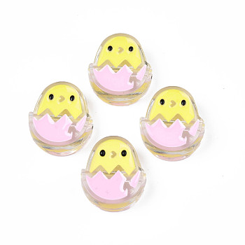 Transparent Acrylic Beads, with Enamel, Egg, Pearl Pink, 26x22x9mm, Hole: 3mm