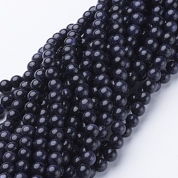 Synthetic Blue Goldstone Beads Strands, Round, 6mm, hole: 0.8mm, about 68pcs/strand, 14~15 inch.