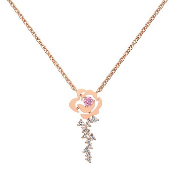 925 Sterling Silver Pendant Necklaces, Micro Pave Clear Cubic Zirconia, Flower, Rose Gold, 15.87 inch(40.3cm)