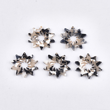 Cellulose Acetate(Resin) Pendants, Flower, Black, 26.5x26.5x3mm, Hole: 0.9mm