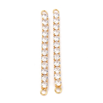 Brass Clear Round Cubic Zirconia Links Connectors, Long-Lasting Plated, Rectangle, Real 18K Gold Plated, 58x4x3.5mm, Hole: 2.5mm