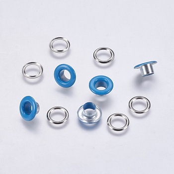 Iron Eyelets Ring, Rivet Snaps, Platinum, Dodger Blue, 10.5x5mm, Hole: 6mm