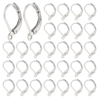 200Pcs 304 Stainless Steel Leverback Earring Findings, with Loop, Stainless Steel Color, 15x10x2mm, Hole: 1.2mm, Pin: 1x0.8mm