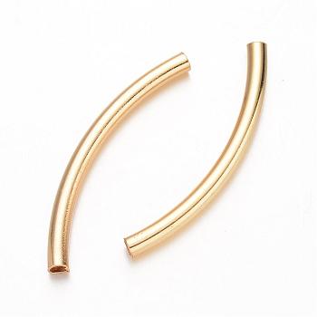 Curved Brass Tube Beads, Real 18K Gold Plated, 50x4mm, Hole: 3mm