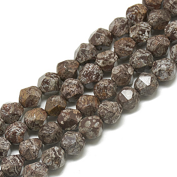 Natural Brown Snowflake Obsidian Beads Strands, Faceted, Round, 6~6.5x5.5~6x5.5~6mm, Hole: 1mm, about 58~59pcs/strand, 13.78 inch~14.17 inch(36cm)