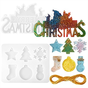 Christmas Theme Pendant DIY Making Kit, Including Silicone Pendant Molds, Jute Cord, White, Pendant Molds: 2pcs, Jute Cord: 1board