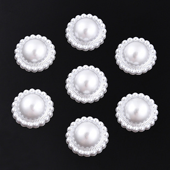 ABS Plastic Imitation Pearl Cabochons, Flower, White, 16.5x6.5mm, about 1000pcs/bag
