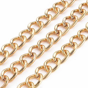 Brass & Iron Curb Chains, Faceted, with Spool, Unwelded, Real 18K Gold Plated, 14x10.5x2.5mm, about 32.81 Feet(10m)/Roll