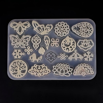 Pendant Silicone Molds, Epoxy Resin Casting Molds, For UV Resin, DIY Jewelry Craft Making, Butterfly & Tree & Flower, White, 10x14.4cm
