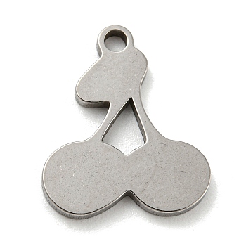 304 Stainless Steel Pendants, Cherry Charm, Stainless Steel Color, 17x14x1.5mm, Hole: 1.8mm