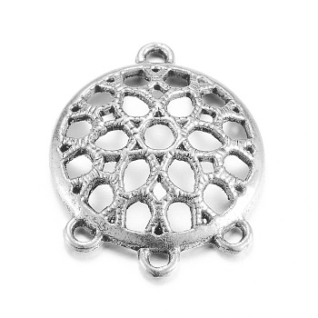 Tibetan Style Alloy Chandelier Components Links, Flat Round, Cadmium Free & Nickel Free & Lead Free, Antique Silver, 26x21x5mm, Hole: 1mm, about 610pcs/1000g