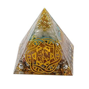 Resin Orgonite Pyramid Home Display Decorations, with Natural Gemstone Chips, Red, 50x50x50mm