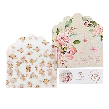 Stationery Paper & Envelopes, Rectangle with Flower Pattern, with Sticker, White, 150x110mm