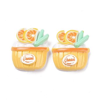 Opaque Resin Cake Decoden Cabochons, Imitation Food, Gold, Orange Pattern, 28.5x25x9mm