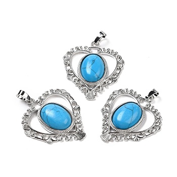 Synthetic Turquoise Pendants, Eco-Friendly Brass Finding, Platinum, Cadmium Free & Lead Free, Heart, 38.5x34.5x7.5mm, Hole: 7x5mm