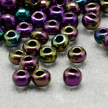 12/0 Grade A Round Glass Seed Beads, Metallic Colours Iris, Colorful, 12/0, 2x1.5mm, Hole: 0.3mm, about 30000pcs/bag