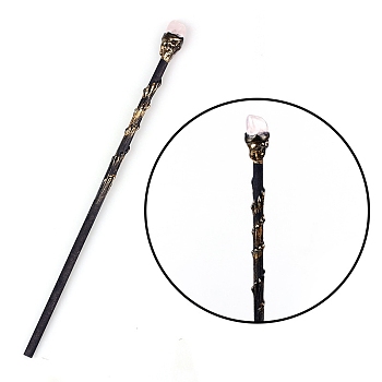 Natural Rose Quartz Magic Wand, Cosplay Magic Wand, with Wood Wand, for Witches and Wizards, 320mm