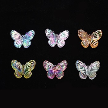 Electroplate Acrylic Pendants, AB Color Plated, Butterfly, Mixed Color, 31x41x4mm, Hole: 1.2mm
