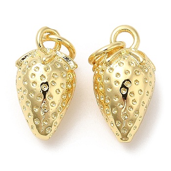 Rack Plating Brass Pendant Rhinestones Settings, with Jump Ring, Long-Lasting Plated, Cadmium Free & Lead Free, Strawberry Charm, Real 18K Gold Plated, 14x7.5x7.5mm, Hole: 3.4mm,  fit for rhinestones: 0.7mm
