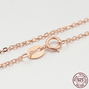 925 Sterling Silver Cable Chain Necklaces, with Spring Ring Clasps, Thin Chain, Rose Gold, 406x1mm