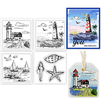 4Pcs 4 Styles PVC Stamp, for DIY Scrapbooking, Lighthouse, 55x55mm, 1pc/style