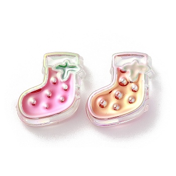 UV Plating Acrylic Beads, with Enamel, Iridescent, Christmas Decorations Theme, Christmas Socking, 21x20x8.5mm, Hole: 3.5mm