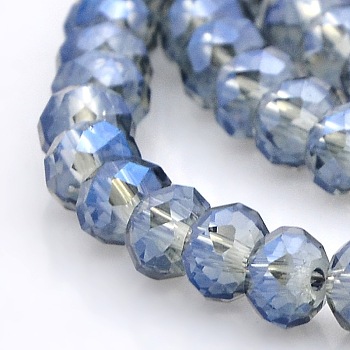 Full Rainbow Plated Faceted Rondelle Glass Beads Strands, Light Steel Blue, 6x4mm, Hole: 1mm, about 85pcs/strand, 16 inch