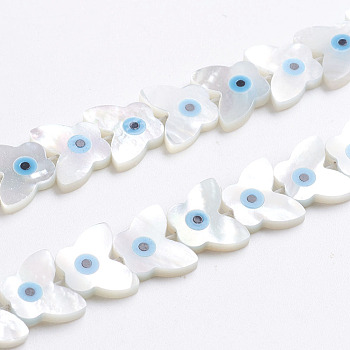 Natural White Shell Mother of Pearl Shell Beads, Pearlized, Butterfly with Evil Eye, 10x12x2mm, Hole: 0.5mm