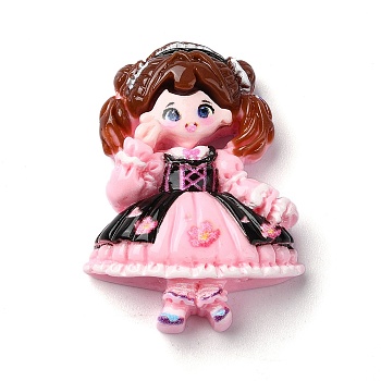 Cartoon Girls Opaque Resin Decoden Cabochons, Doll, Pink, 33.5x25x9mm